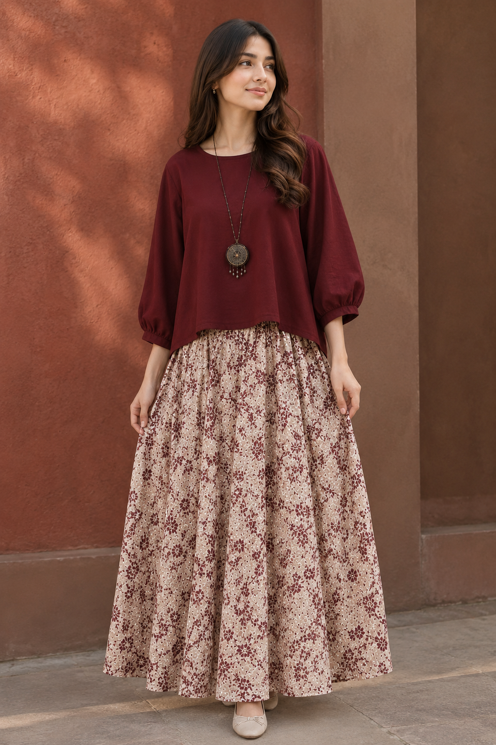 Mehroon Floral Co-Ord Set